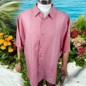 Cubavera Shirt Mens XXL Linen Blend Button Up Wrinkle Resistant Pink Short Beach